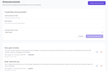 HoaPro Announcements Example